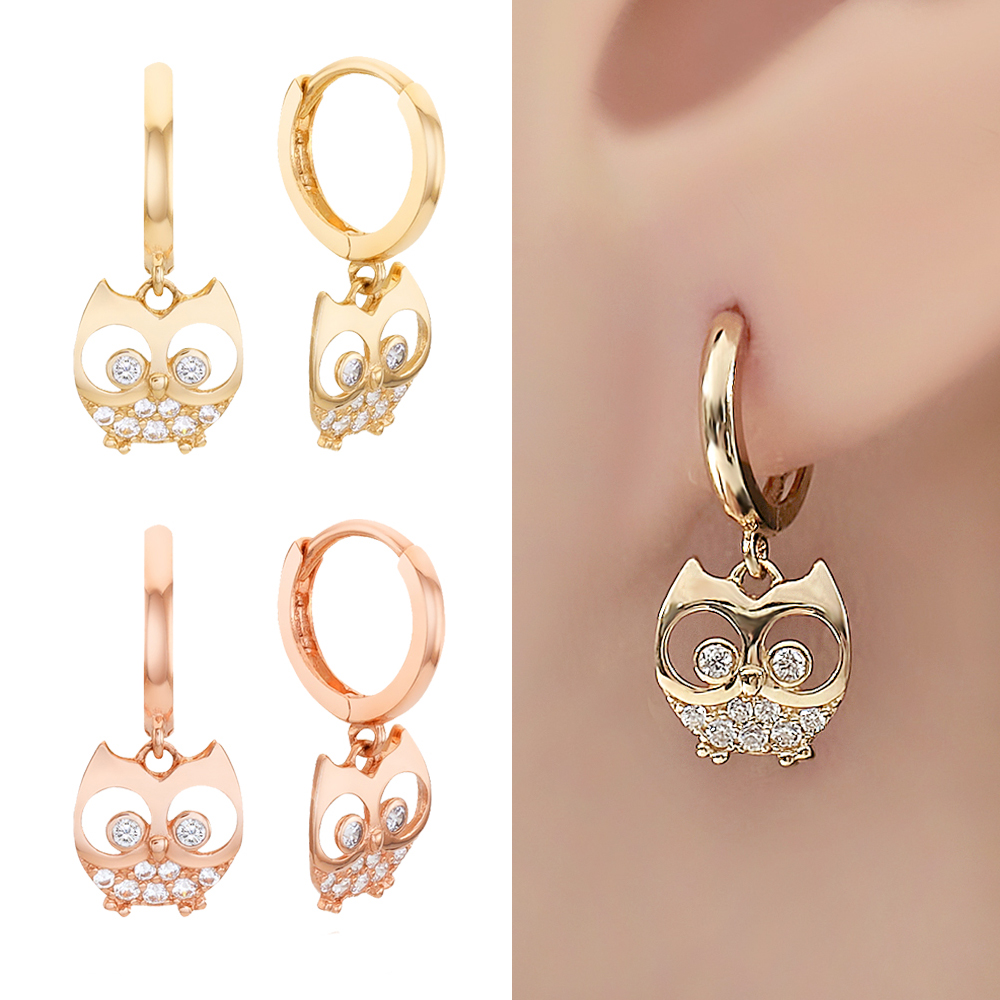 주리에떼 14K 18K 목걸이 귀걸이 1+1 세트 로즈골드 데일리 심플 행운의 부엉이 여자친구 금 목걸이 원터치 귀걸이 선물 - 상세 이미지 3