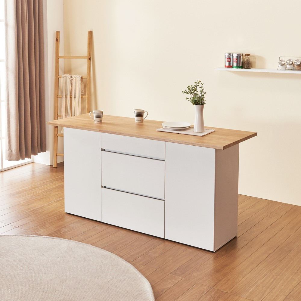 오브디 아일랜드장 조리대 수납장 주방보조 테이블 홈바수납장 1600mm, 화이트_우드