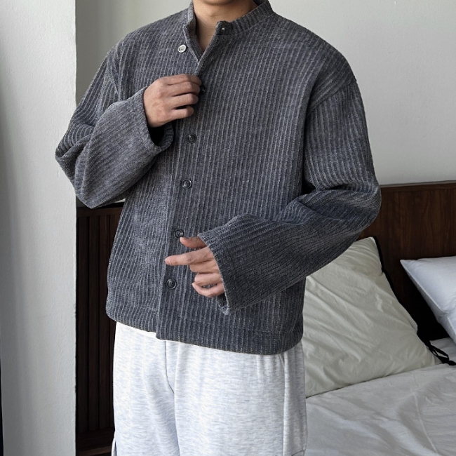 남자 튼브 루즈 오버핏 합포 크롭 라운드 가디건 - 상세 이미지 4