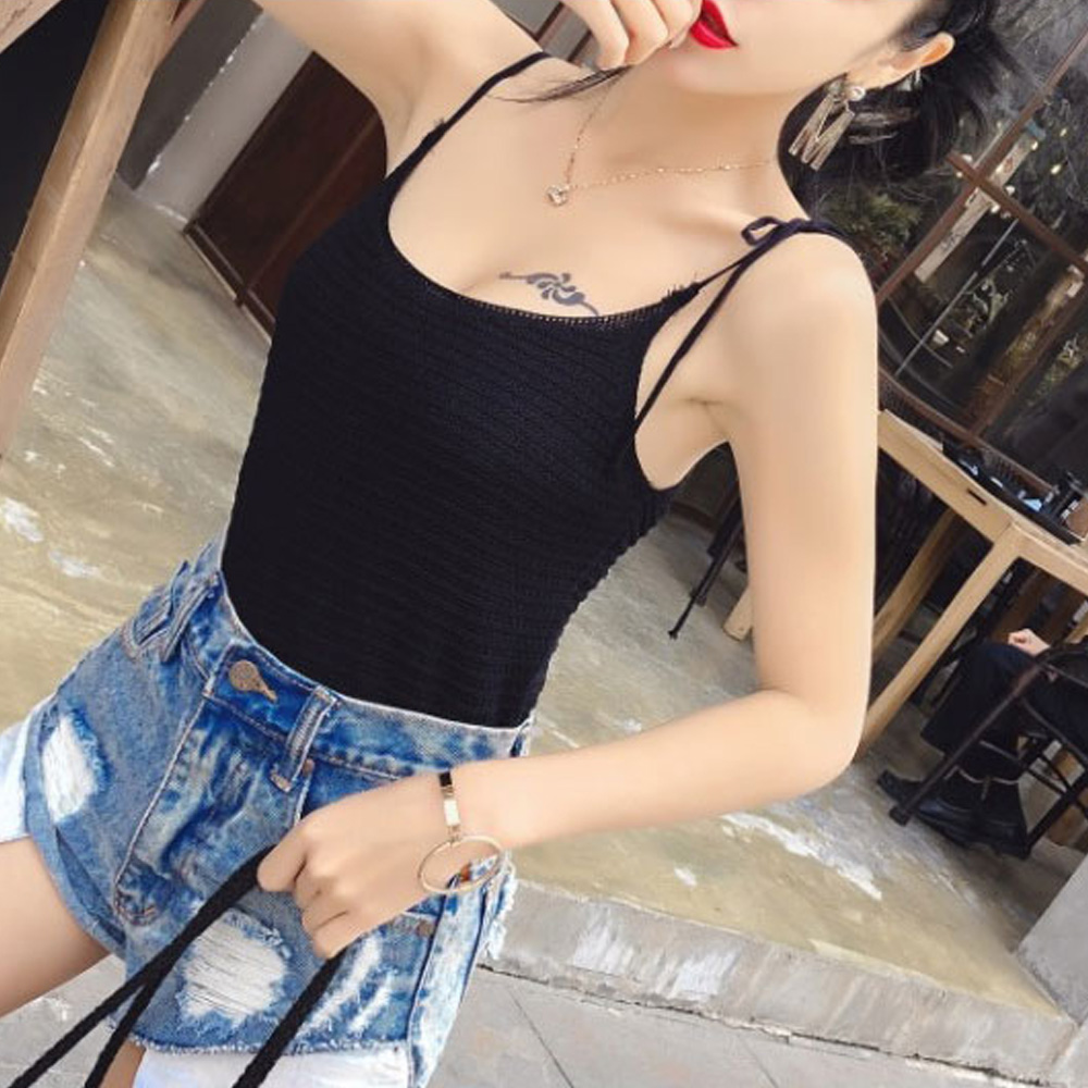 한쪽리본끈뜨개나시 홀터넥나시 이미지 1