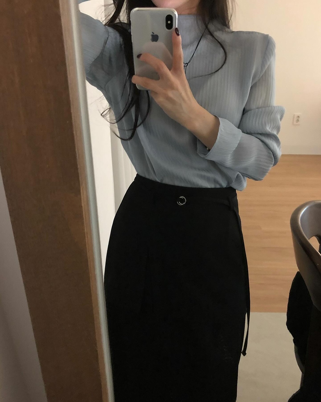데릴 여성 봄 하객룩 출근룩 오피스룩 하이웨스트 레이어드 랩 롱 스커트 상세 이미지 28