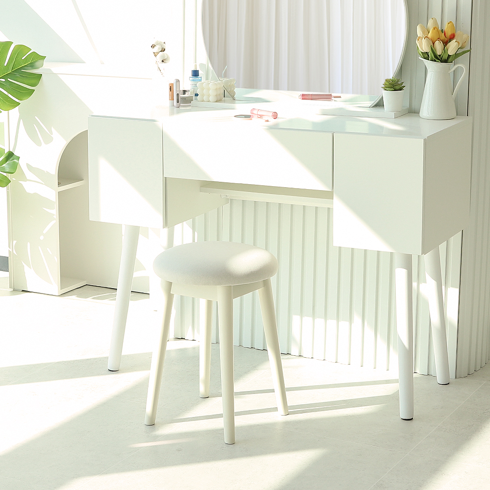 우디브 오닐 원형 원목 스툴 화장대 의자 내추럴