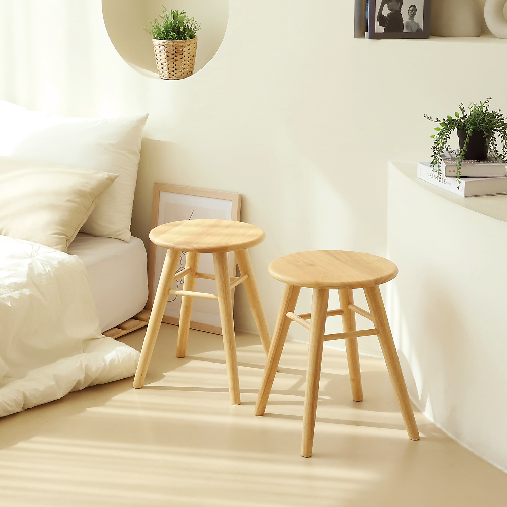 우디브 마인 인테리어 원형 보조간이 원목 화장대 내추럴 스툴의자