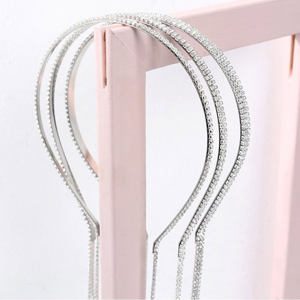 줄 큐빅 헤어밴드 귀걸이 머리띠 보석 머리띠 스왈 반짝이는 얇은 크리스탈 스톤