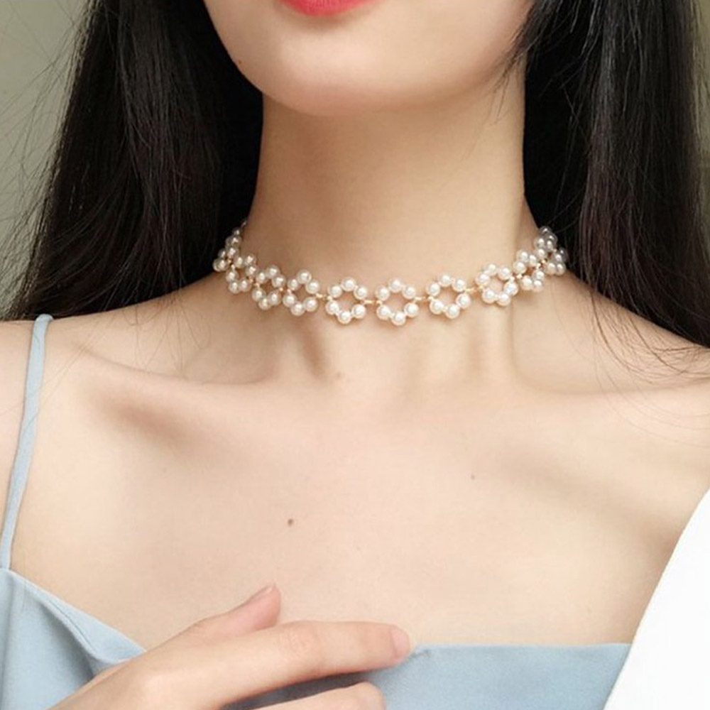 진주 미니 초커 진주목걸이 비즈 심플 아크릴 초커 데일리 짧은 레이어드 빈티지 레트로 - 상세 이미지 2