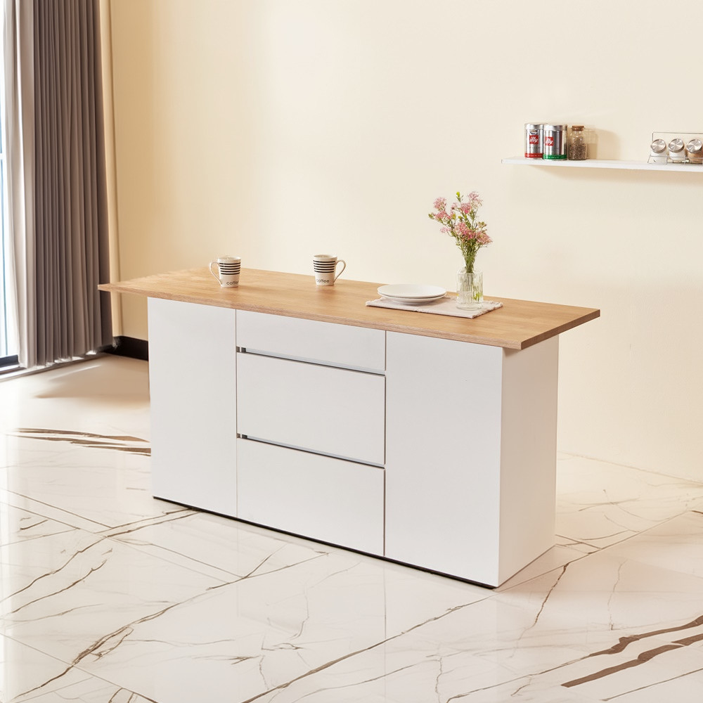 오브디 아일랜드장 조리대 수납장 주방보조 테이블 홈바수납장 1600mm, 화이트_우드