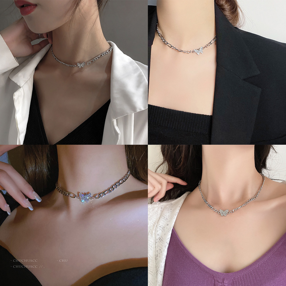 큐빅 나비 초커 목걸이 뱀줄 체인 펜던트 티타늄 굵은 사슬 이미지 7