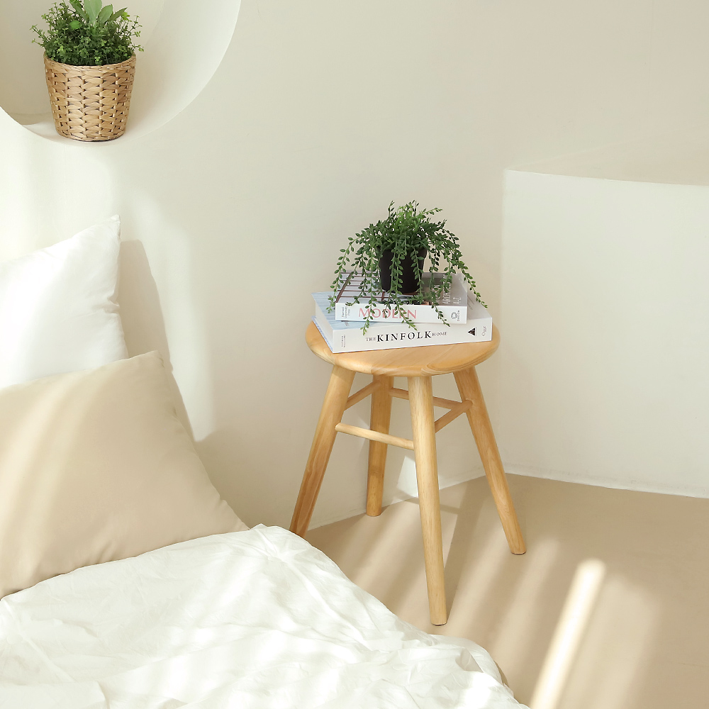 우디브 오닐 원형 원목 패브릭 다용도 디자인 화장대 스툴의자 화이트 상세 이미지 3