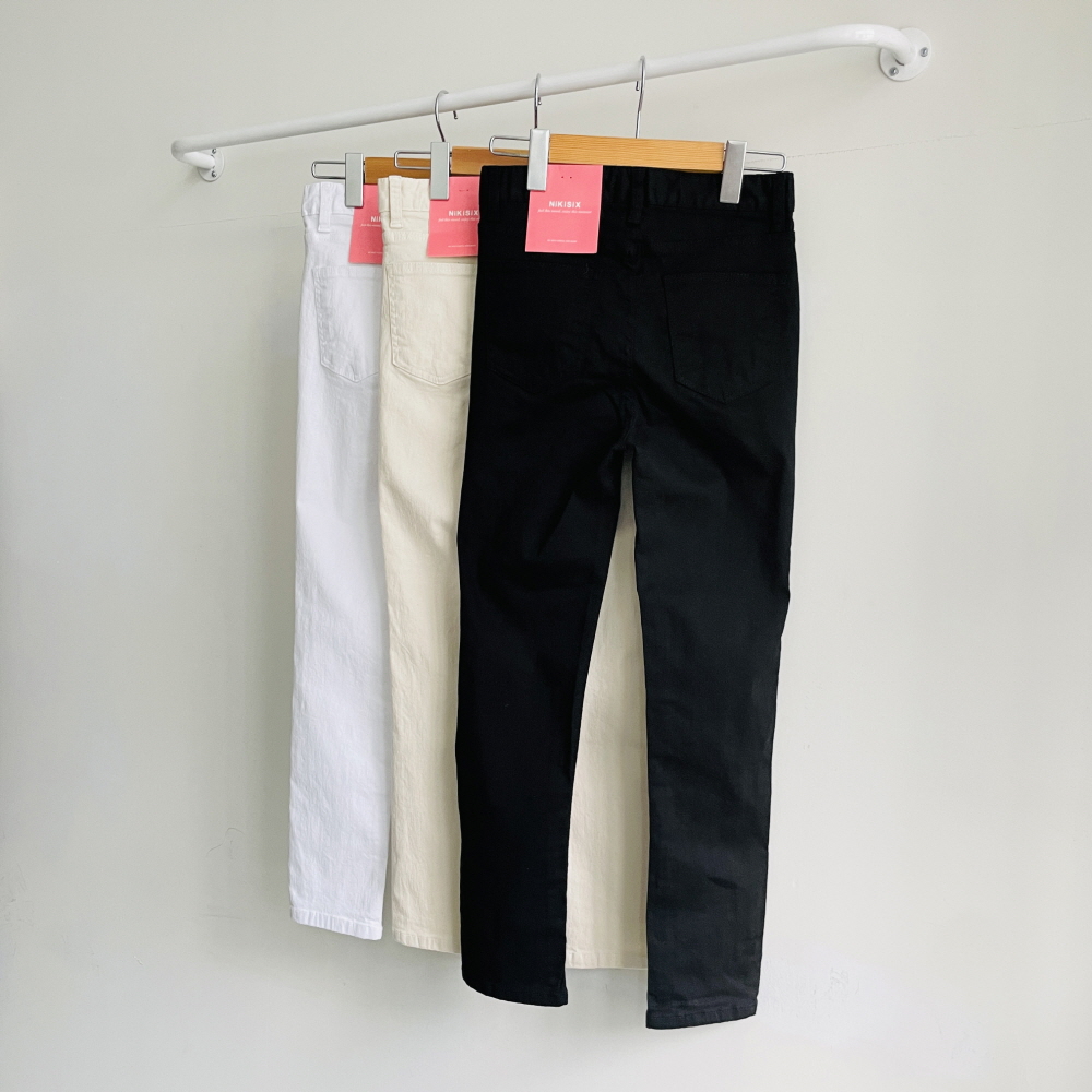 키작녀바지 9부 흰바지 여성 스판 밑단트임 슬림 일자 팬츠 - 상세 이미지 2