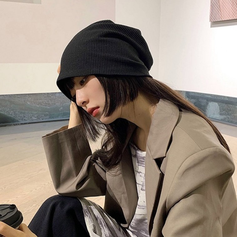 격자원단 무지 두니 루즈핏비니 롱비니 빅사이즈 수면 대두 주름 - 상품 이미지