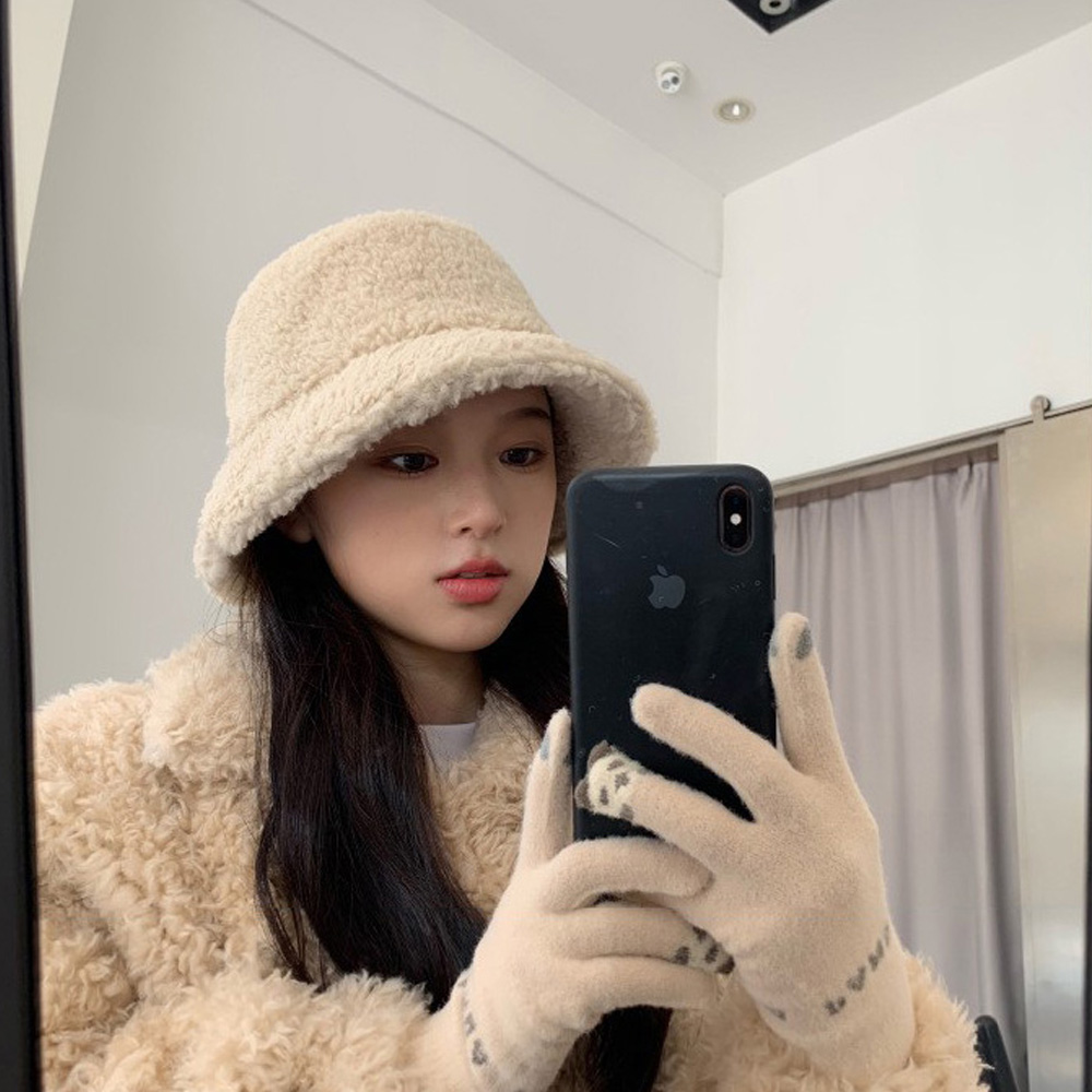 무지 양털 버킷햇 양털 벙거지 모자 겨울 뽀글이모자 - 상세 이미지 5
