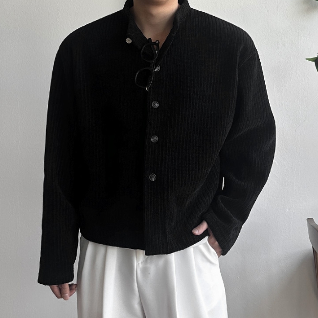 남자 튼브 루즈 오버핏 합포 크롭 라운드 가디건