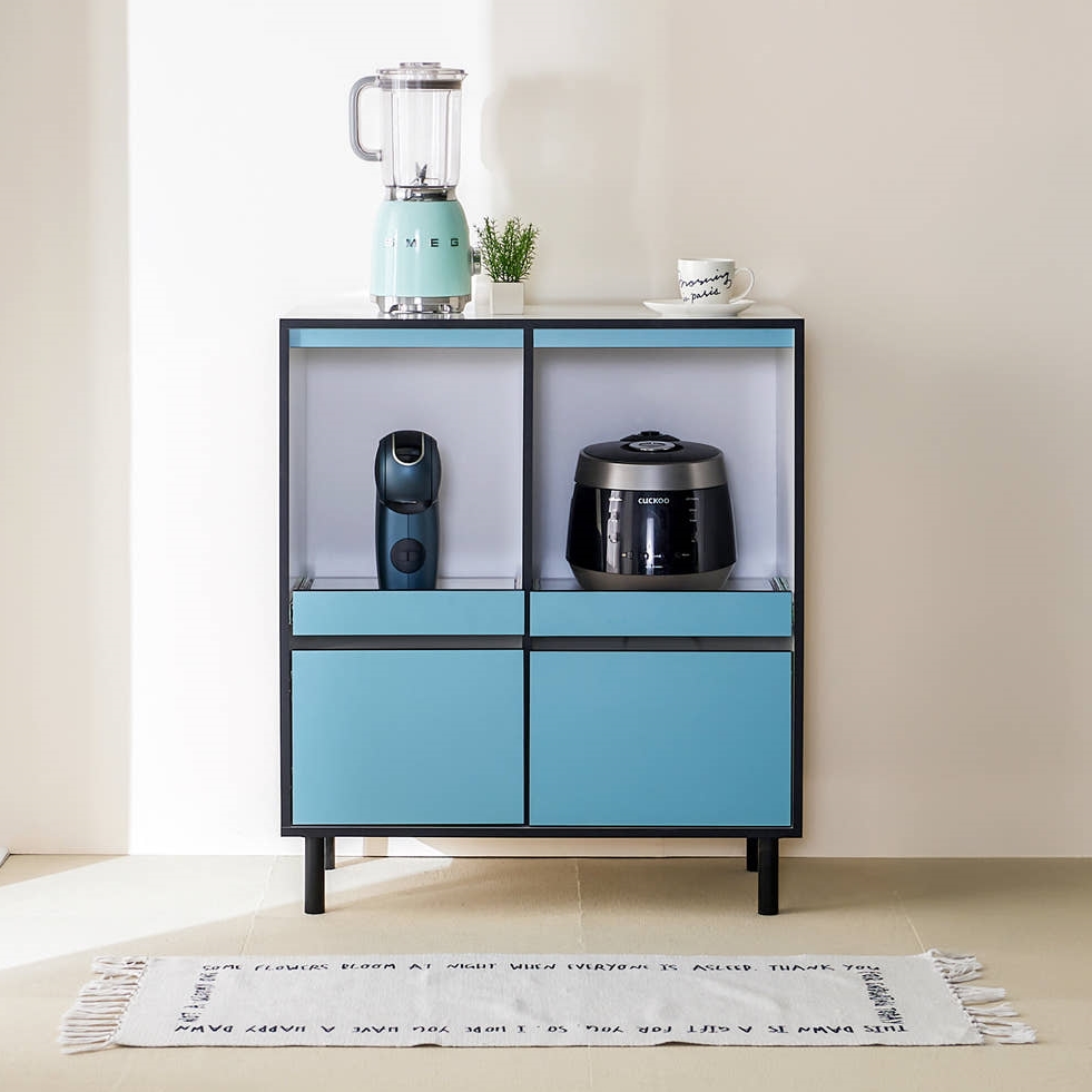 에그미 전자레인지선반 수납장 밥솥장 전자렌지 에어프라이어 선반 800x400x930mm, 2단, 스틸블루