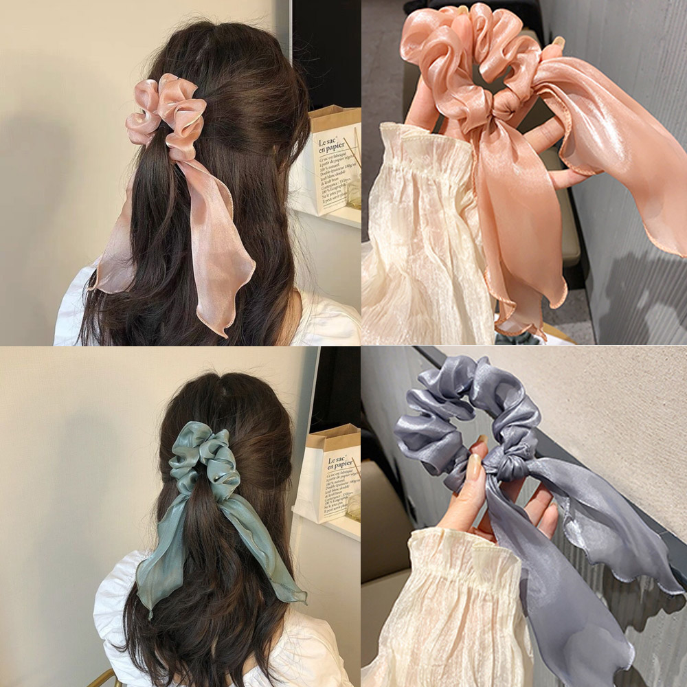 쉬폰 스카프 곱창 머리끈 밴드 스크런치 헤어끈 타이 리본 고무줄 - 상세 이미지 4
