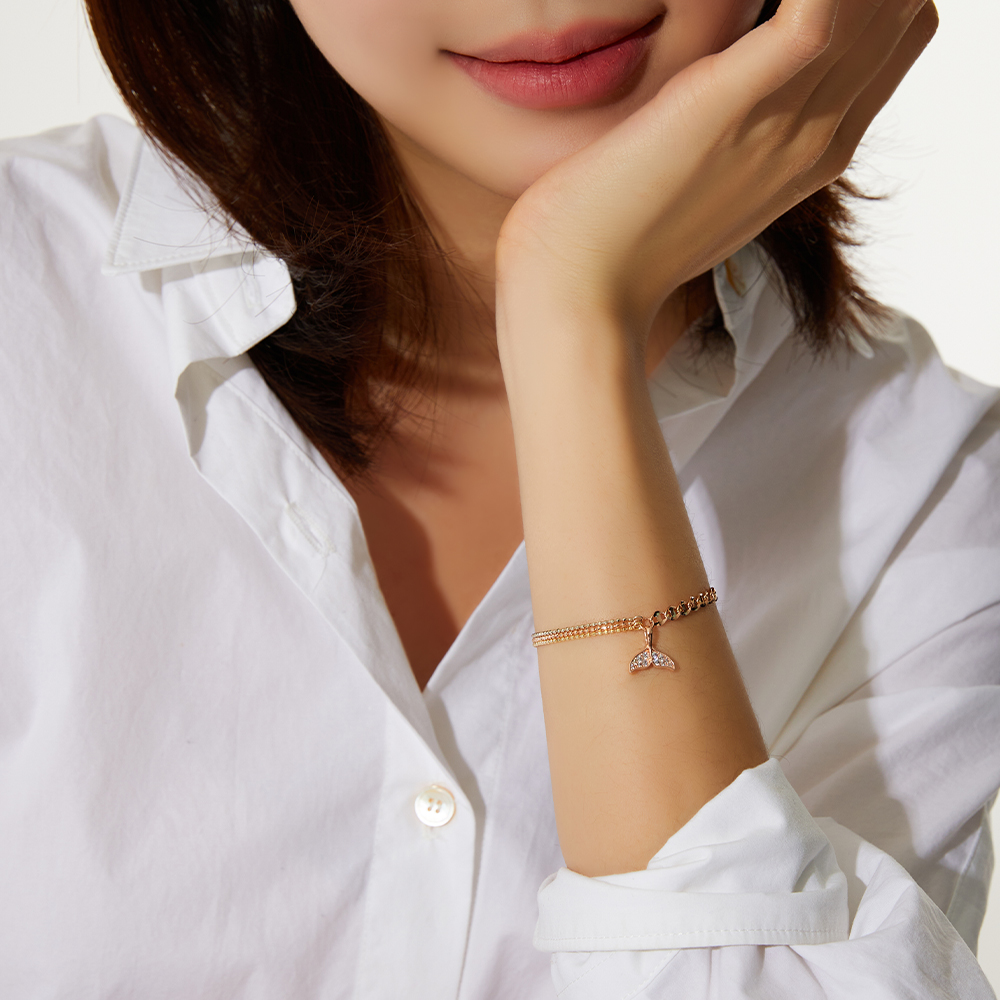 [네이버단독]14K 아르캉시엘 큐빅 고래꼬리 볼 체인 금 팔찌 - 상세 이미지 5