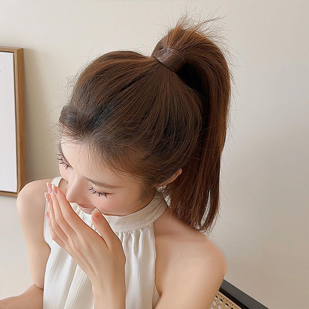 인조 머리카락 땋은 포니테일 헤어끈 생머리 가발 벼머리 끈 - 상세 이미지 3