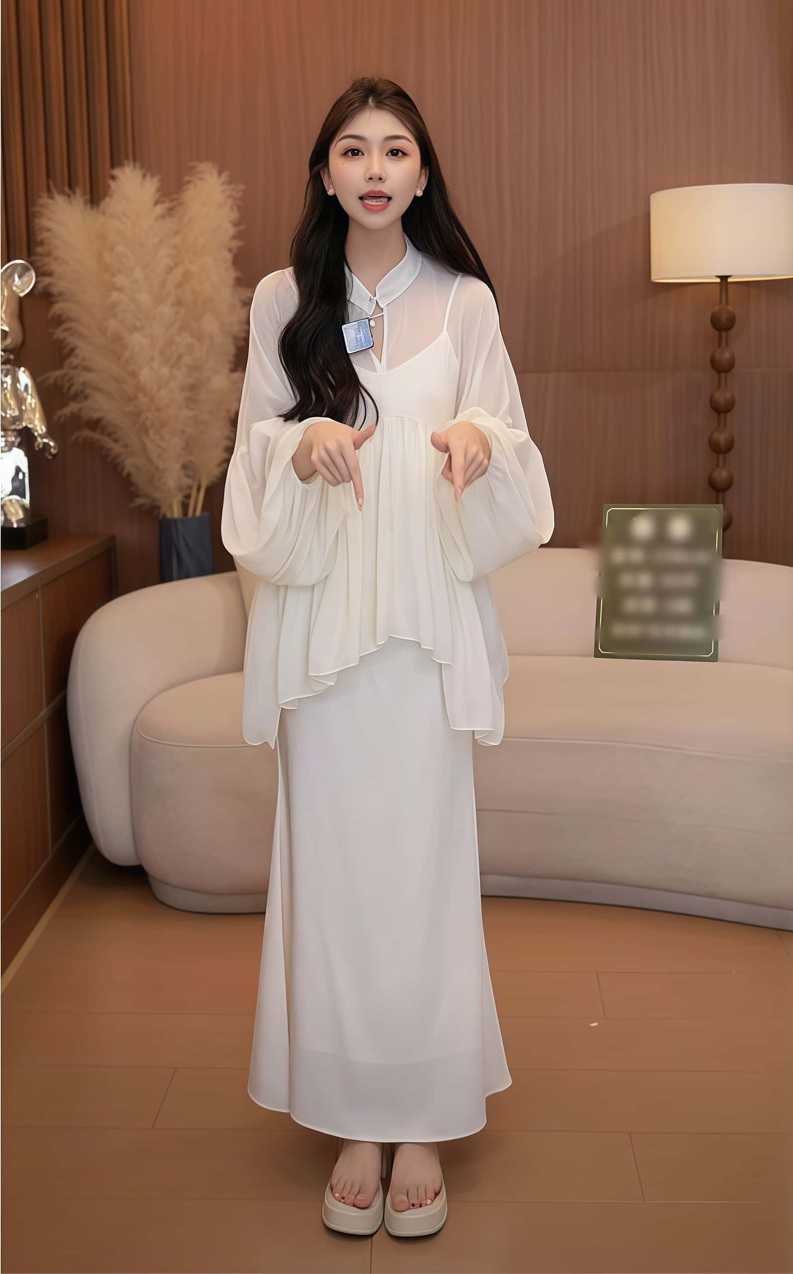머메이드 원피스세트 여성 봄여름 시스루 블라우스 나시원피스 투피스세트 - 상세 이미지 2