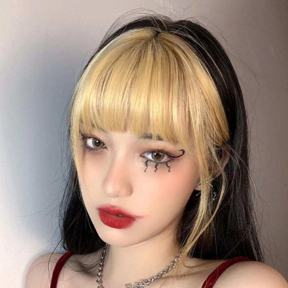 포인트 금발 앞머리 시스루 뱅 제니 가발 반 풀뱅 부분 앞머리 피스 - 상세 이미지 2