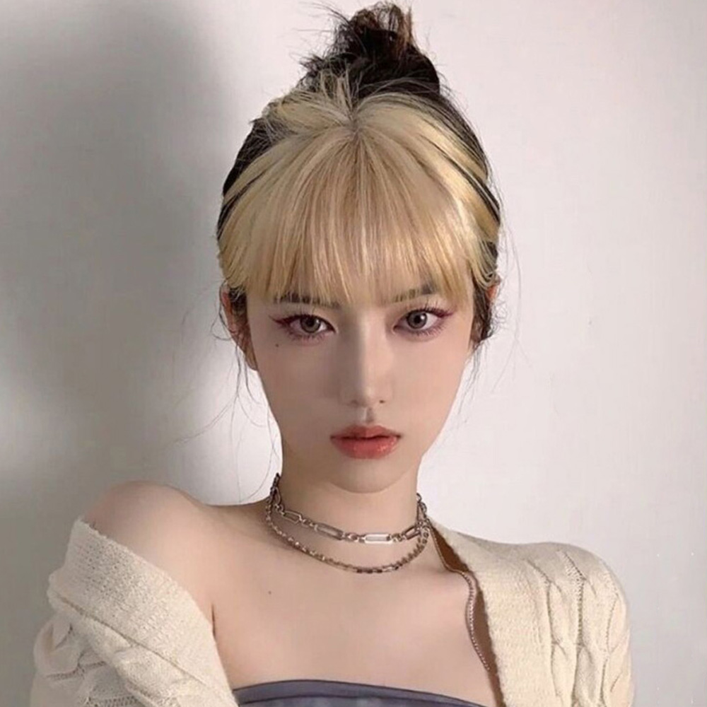 포인트 금발 앞머리 시스루 뱅 제니 가발 반 풀뱅 부분 앞머리 피스 - 상세 이미지 3