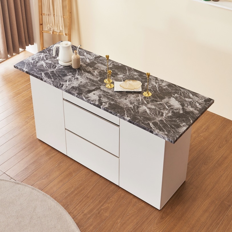 오브디 아일랜드장 조리대 수납장 주방보조 테이블 홈바수납장 1600mm, 블랙대리석패턴_화이트