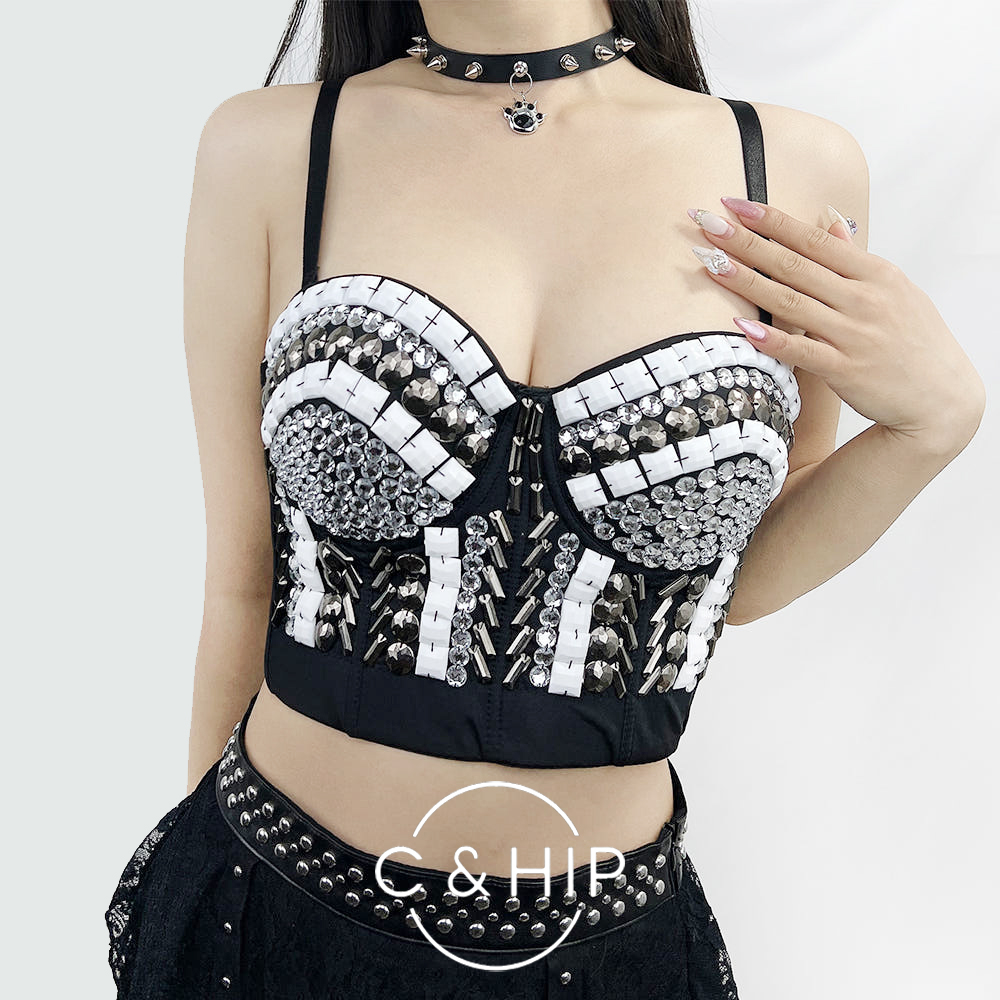 팝스타 큐빅 무대 댄스 민소매 나시 뷔스티에 크롭탑 - 메인 이미지