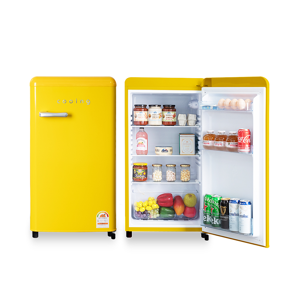 쿠잉 레트로 미니냉장고 REF-S92 소형 원룸 사무실 작은 슬림 가정용 옐로우