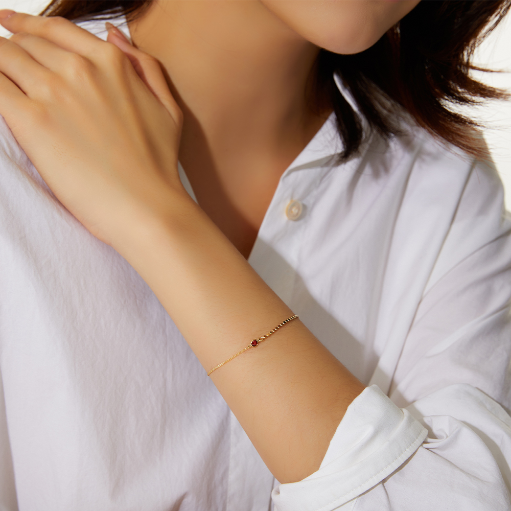 14K 18K 루미너스 커브 앤 볼 탄생석 체인 금 팔찌 이미지 6