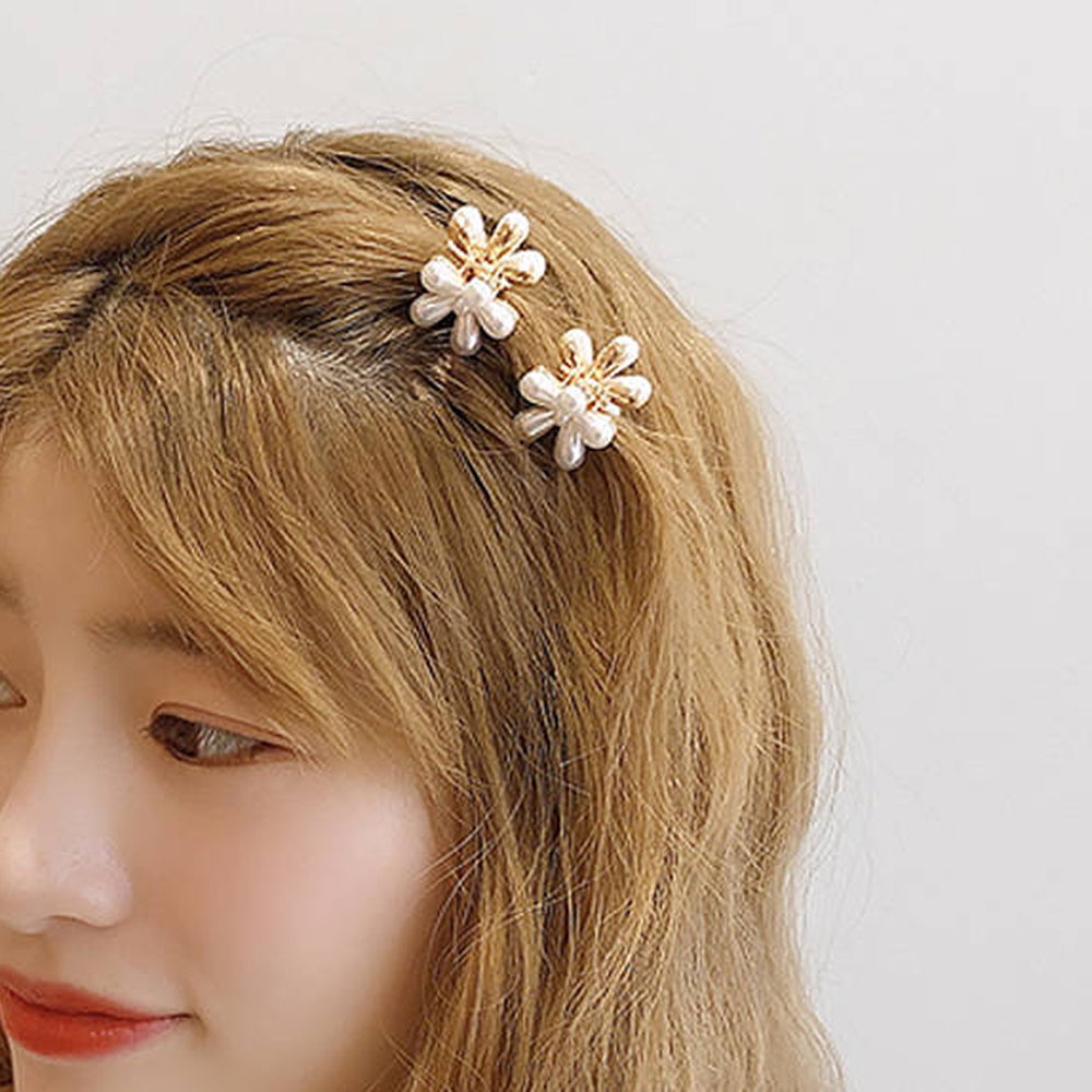 진주 미니 집게핀 꽃 긴머리 단발머리 핀 한복 웨딩 혼주 헤어 장식 삔 - 상세 이미지 3