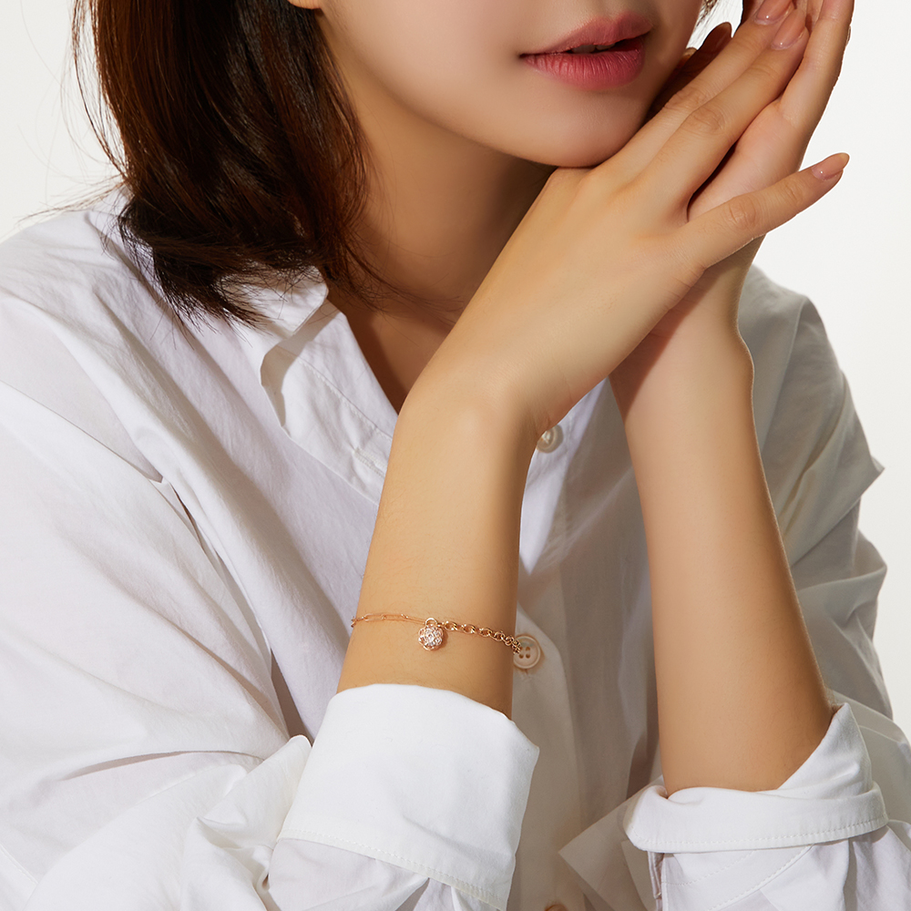 [네이버단독]14K 브리앙뜨 로제 플라워 체인 금 팔찌 - 상세 이미지 5