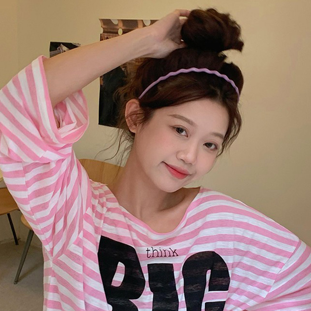 파스텔 물결 머리띠 유광 기본 심플 귀안아픈 여성 밴드 슬림 플라스틱 헤어띠 - 상세 이미지 3