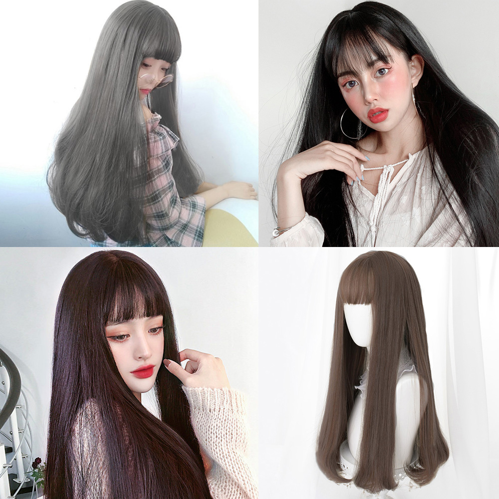 일자 앞머리 c컬 통가발 씨컬 펌 롱 긴 생머리 항암가발 전체가발 - 상세 이미지 3