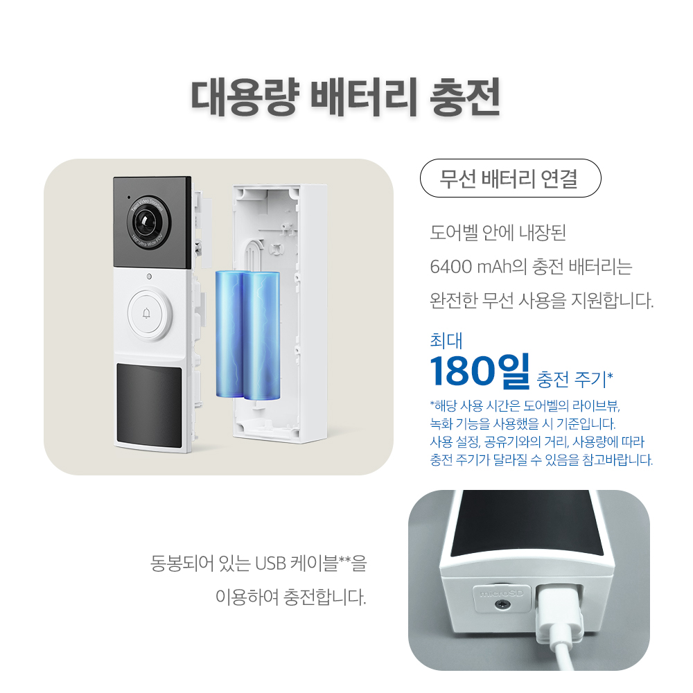 티피링크 Tapo D210 현관 카메라 스마트 도어벨 300만화소 CCTV 무선 배터리 충전 인터폰 초인종 - 상세 이미지 5