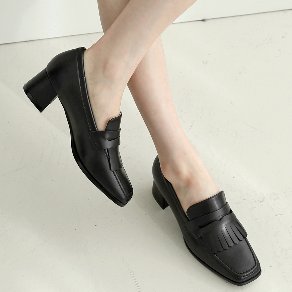 천연소가죽 로퍼힐 키높이 여성통굽로퍼 5cm - 상세 이미지 5