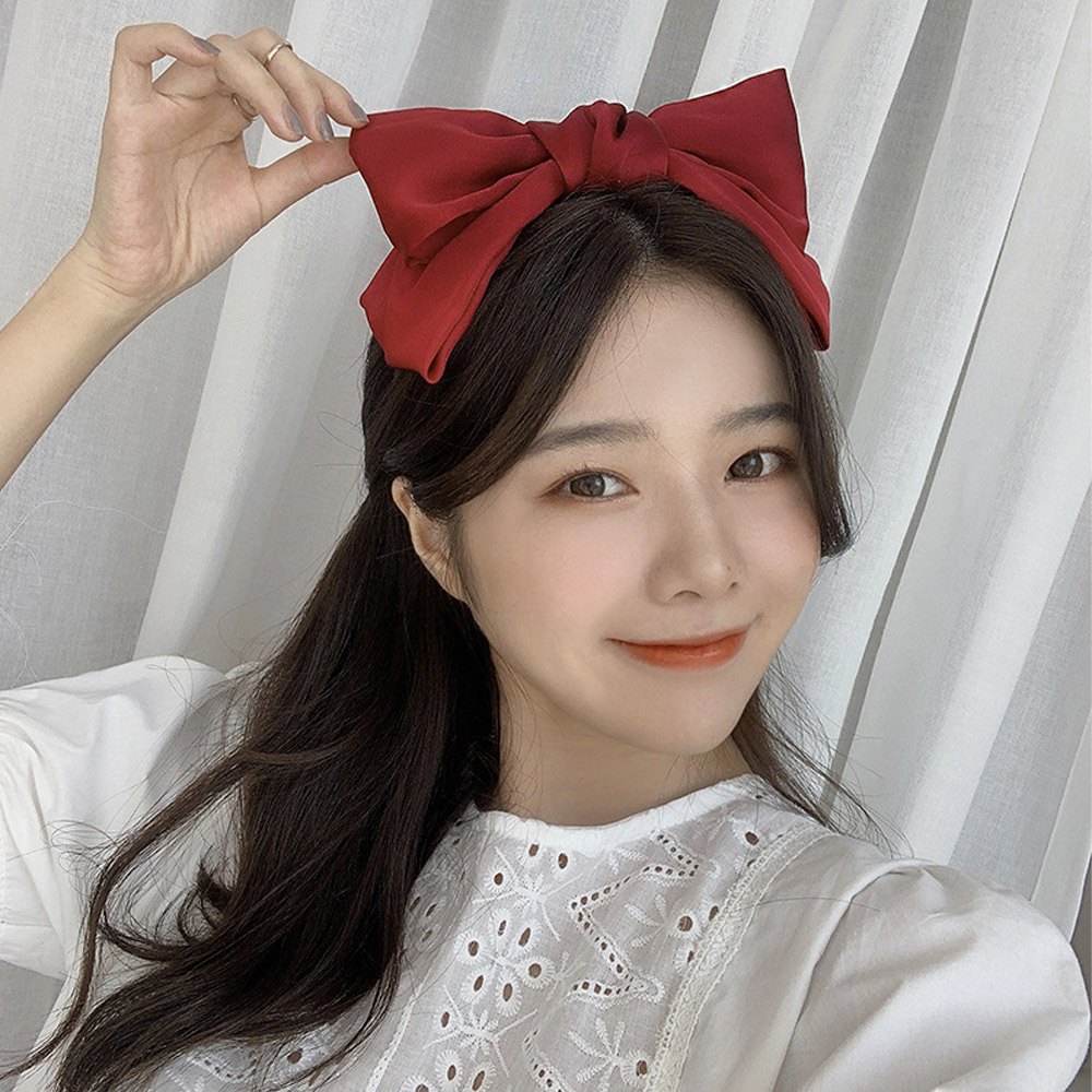 새틴 공단 왕 리본 머리띠 제니 리본 헤어밴드 두겹 - 상세 이미지 4