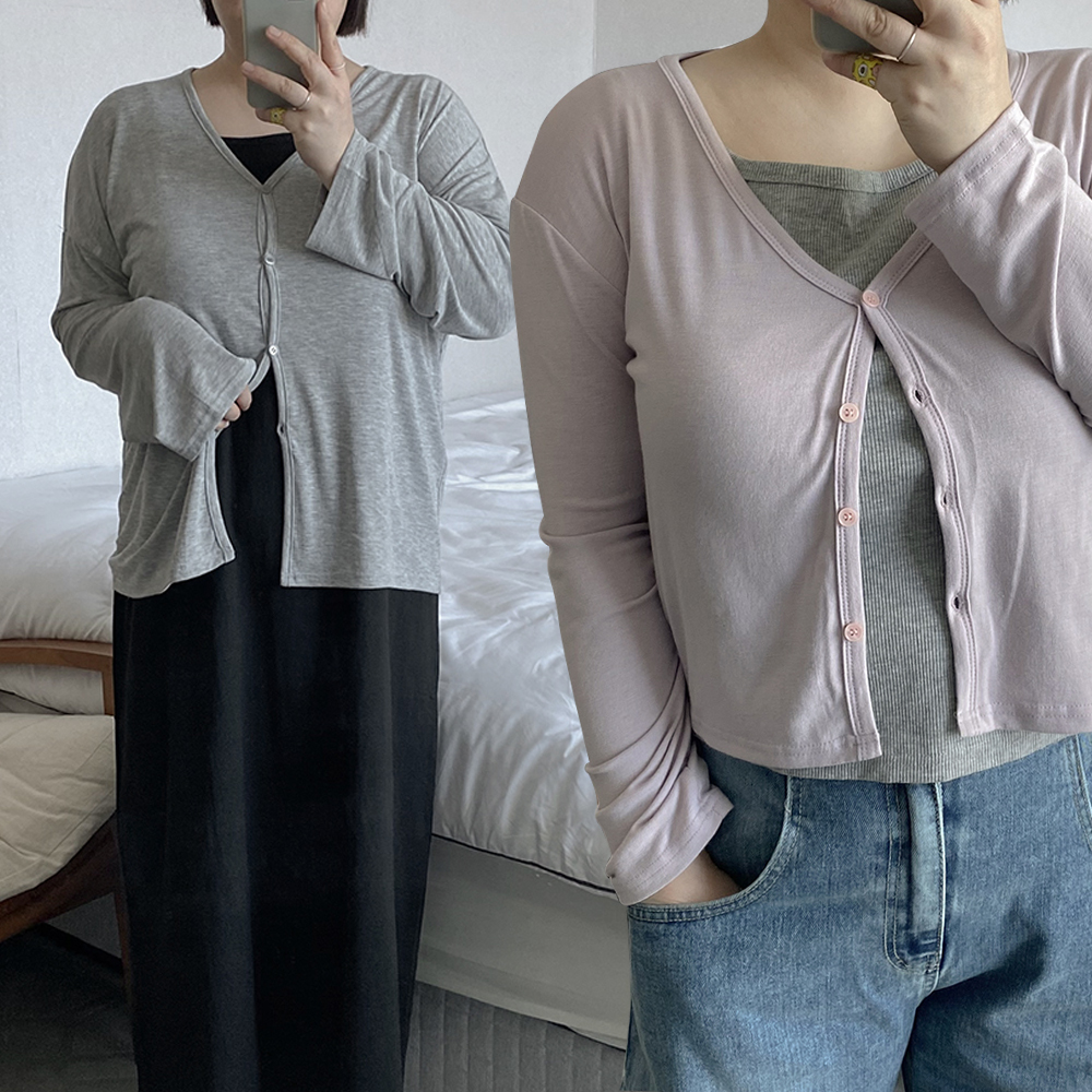 봄가디건 크롭가디건 얇은가디건 그레이 흰색 레이온 사무실 - 메인 이미지