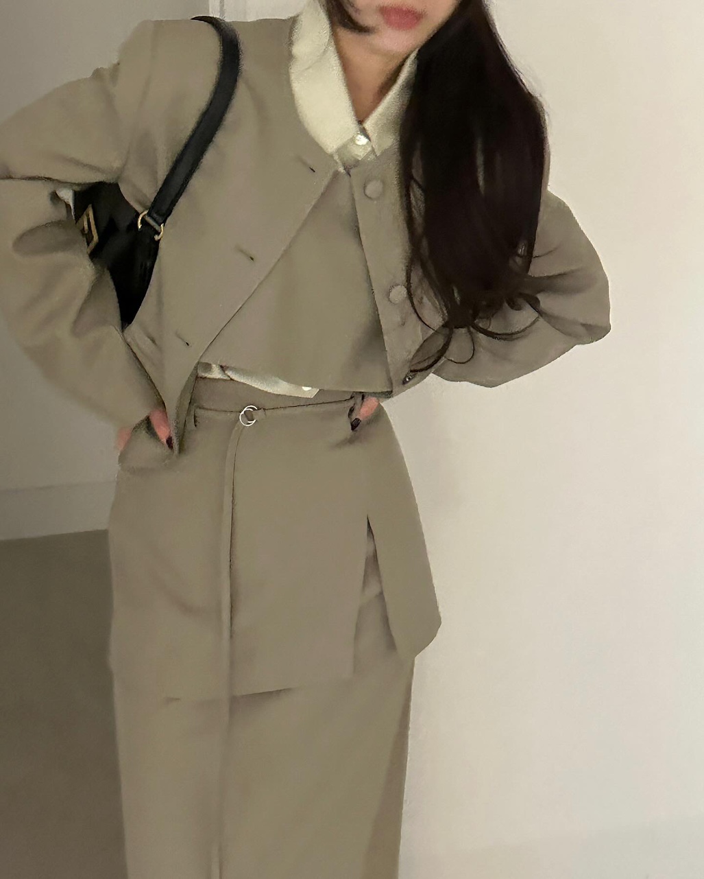 데릴 여성 봄 하객룩 출근룩 오피스룩 하이웨스트 레이어드 랩 롱 스커트 상세 이미지 21