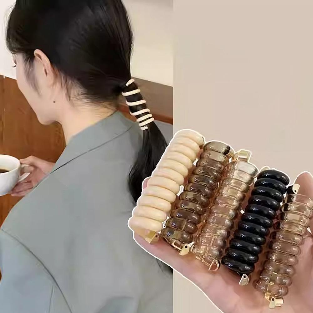 포니테일 전화선 헤어끈 스프링 머리끈 헤어 고무줄 - 상세 이미지 4