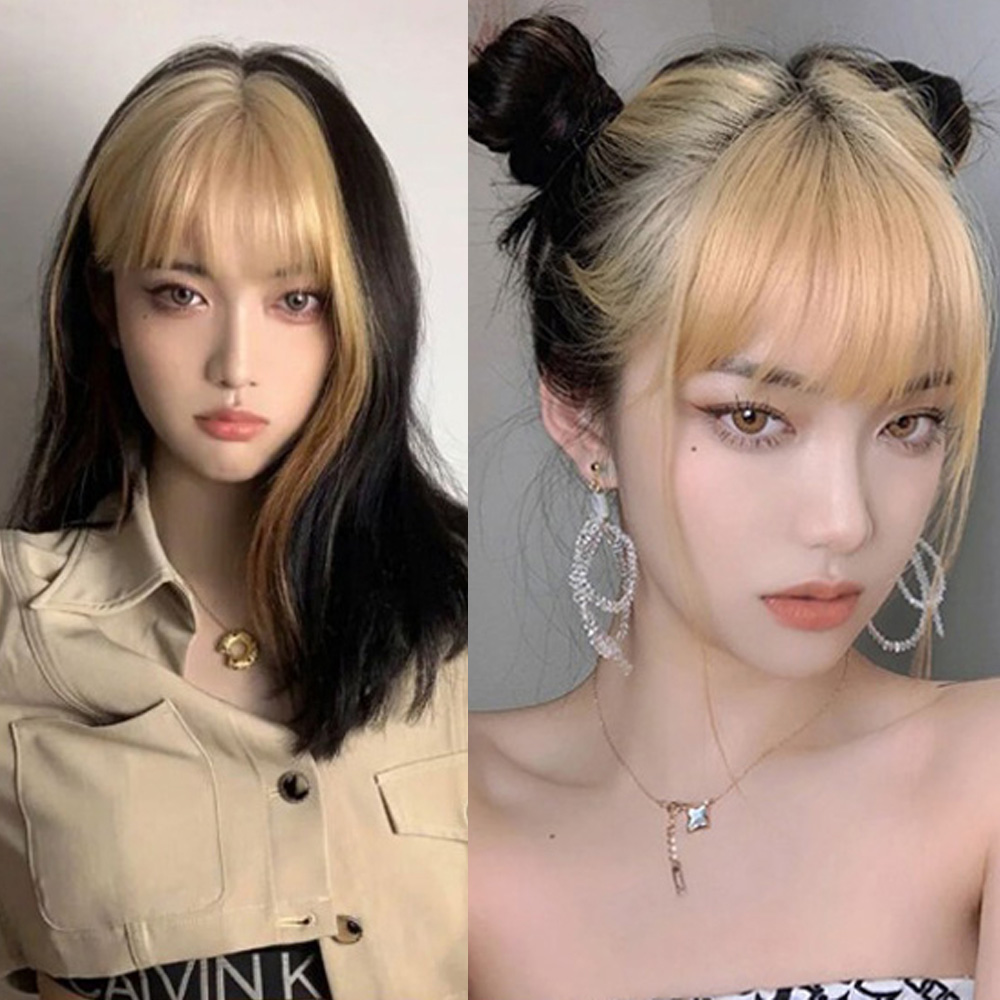 포인트 금발 앞머리 시스루 뱅 제니 가발 반 풀뱅 부분 앞머리 피스 - 상세 이미지 5