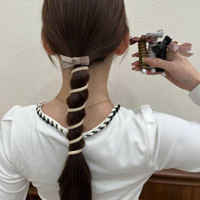 스프링 꼬임머리 포니테일 전화선 고무줄 리본 머리끈 - 상세 이미지 2