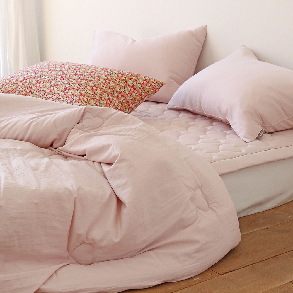 하트 에어워싱 고강도 마이크로 먼지없는 진드기방지 알러지케어 옥수수솜 차렵이불 세트 Q