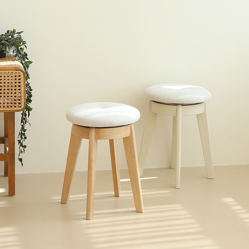 우디브 도리스 인테리어 원형 보조간이 원목 화장대 회전형 스툴의자