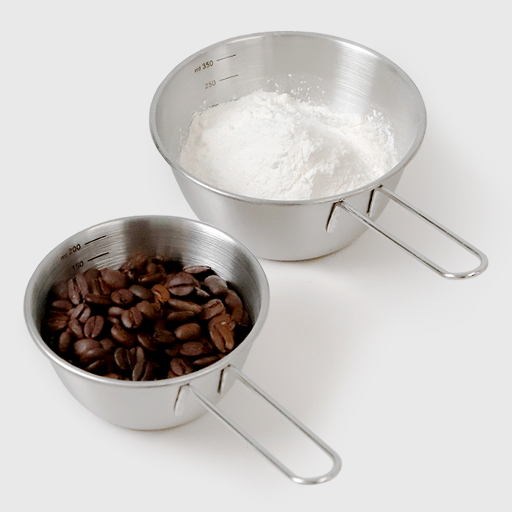 304 스텐 롱핸들 미니 계량컵 2종세트 200ml+400ml / 스텐 손잡이 믹싱볼 세트 - 메인 이미지