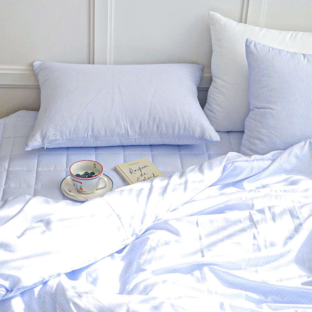 듀드랍 도트 사계절 옥수수솜 무봉제 차렵이불 라이트블루, Q(퀸)