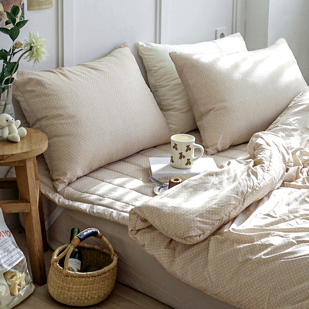 듀드랍 도트 사계절 옥수수솜 무봉제 차렵이불 라이트블루, Q(퀸)