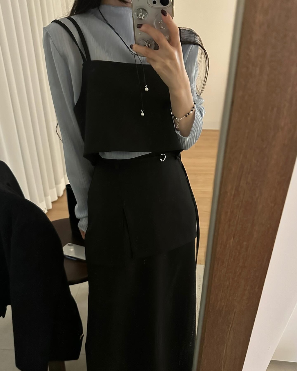 데릴 여성 봄 하객룩 출근룩 오피스룩 하이웨스트 레이어드 랩 롱 스커트 상세 이미지 27