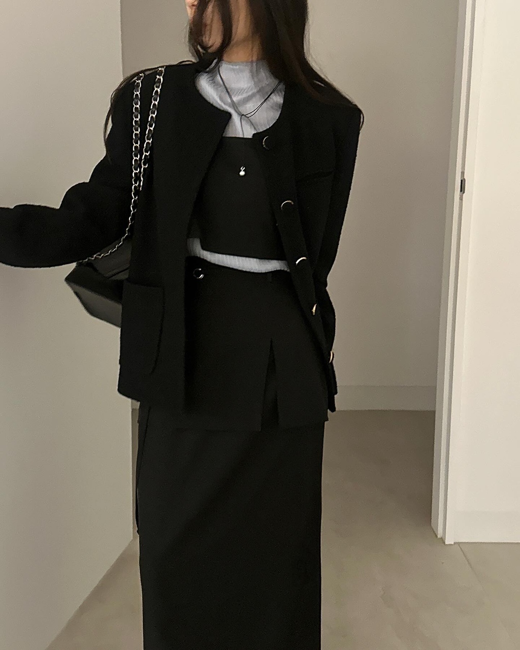 데릴 여성 봄 하객룩 출근룩 오피스룩 하이웨스트 레이어드 랩 롱 스커트 상세 이미지 34