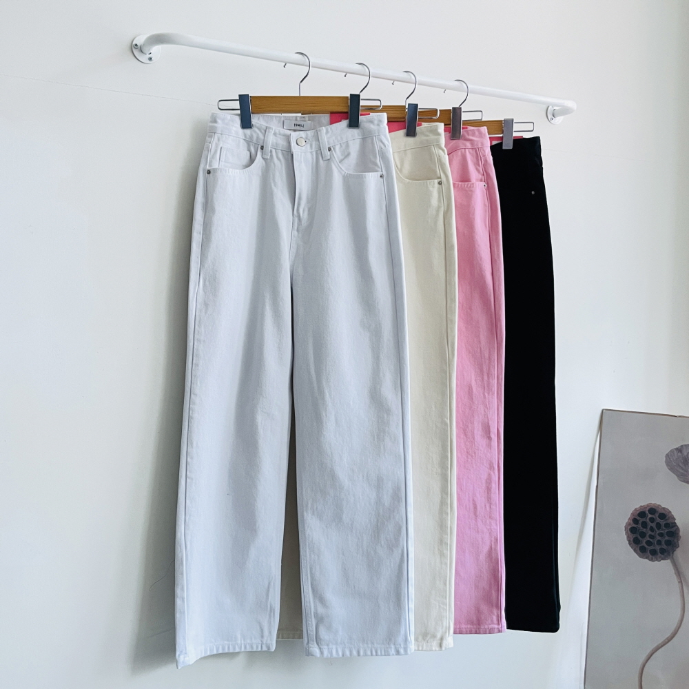 세미와이드팬츠 여성면바지 핑크바지 하이웨스트 통바지 - 상품 이미지