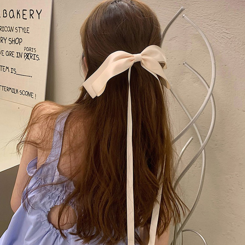롱 끈 왕리본핀 올림머리 자동핀 골프 리본삔 헤어 반머리 포니테일 로우번 - 상세 이미지 5