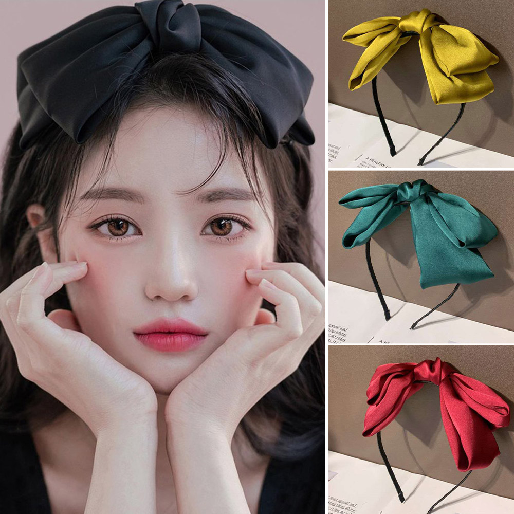 새틴 공단 왕 리본 머리띠 제니 리본 헤어밴드 두겹 - 상품 이미지