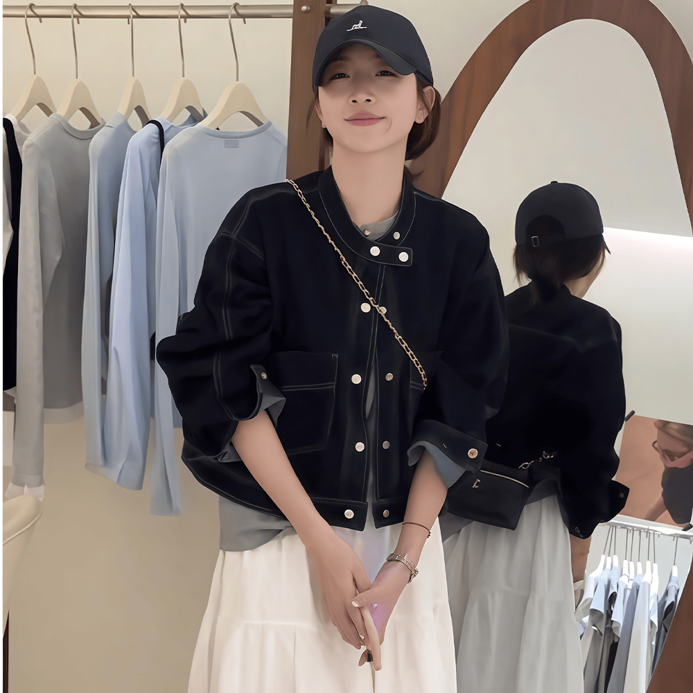 여성 크롭 데님자켓세트 루즈핏 봄가을 키작녀 청자켓 하이웨스트 펀칭 레이스 캉캉 롱치마세트 - 상품 이미지